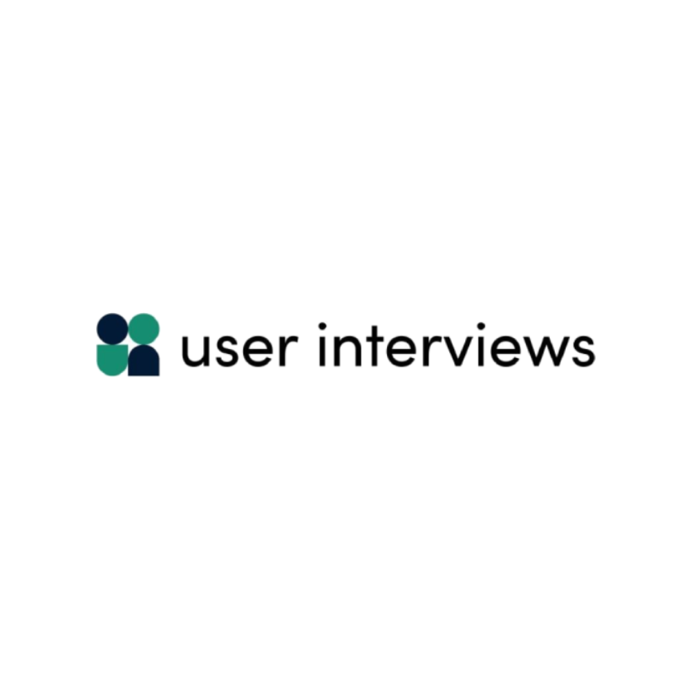 Logo with three stylized human figures and the text 'user interviews'