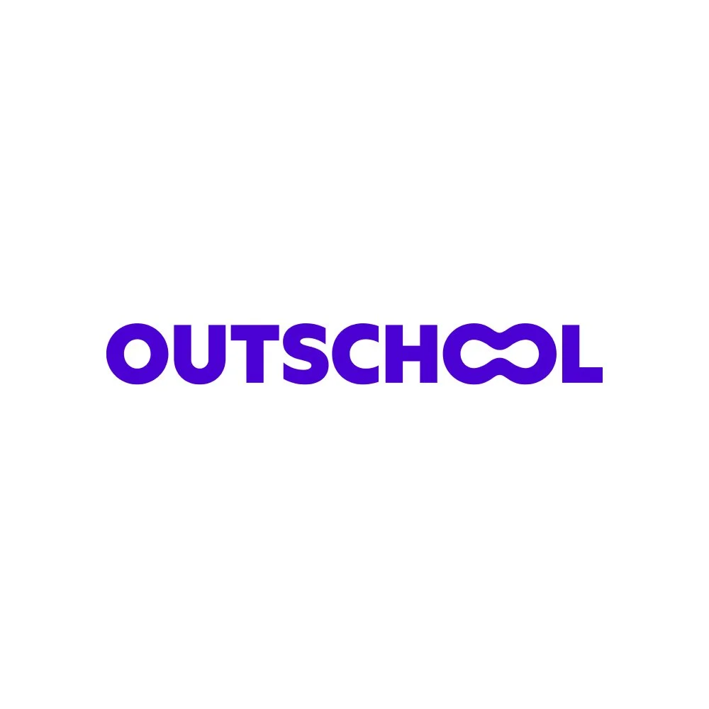 The word OUTSCHOL in bold purple letters on a white background, with the letter O stylized as two connected loops.
