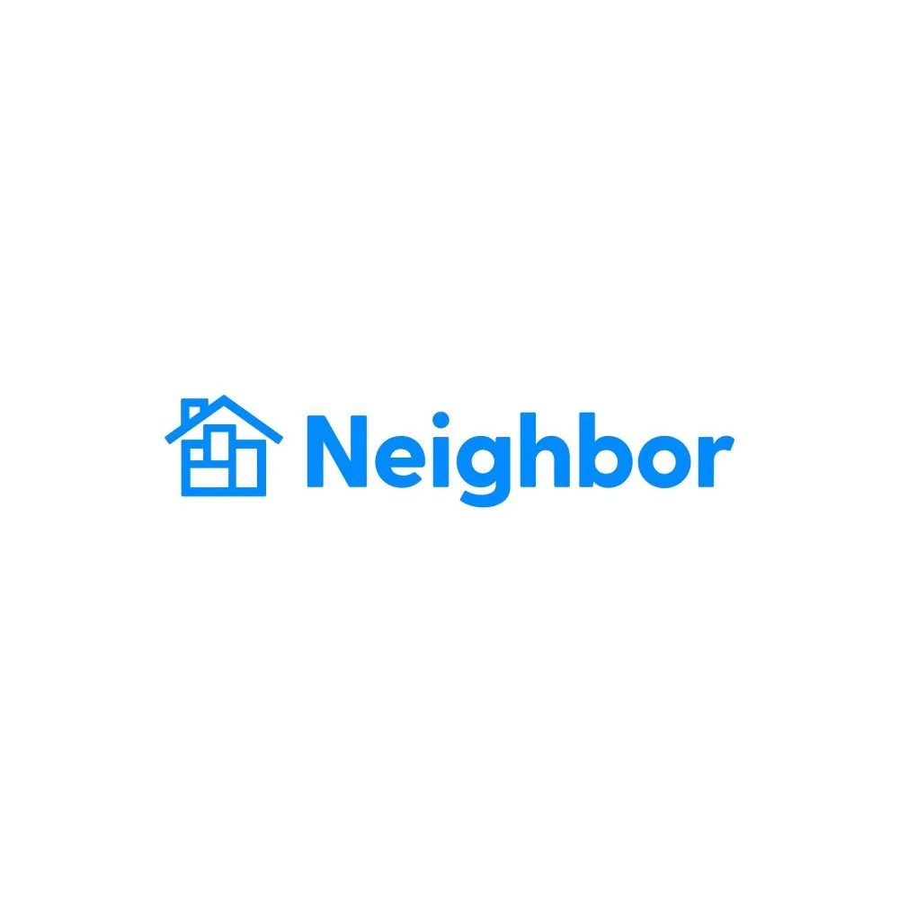 Blue icon of a house and the word 'Neighbor' in blue text on a white background.