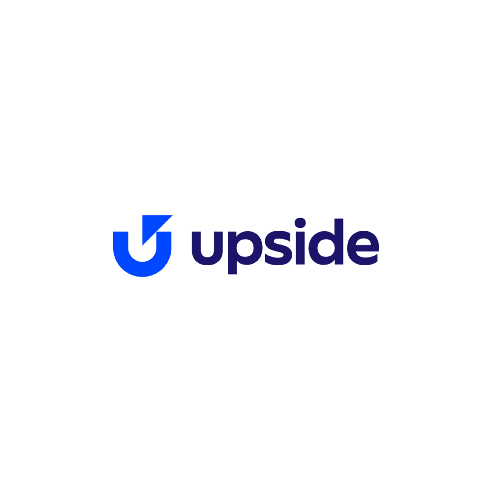 Upside logo with a stylized blue 'U' and the word 'upside' in dark blue text