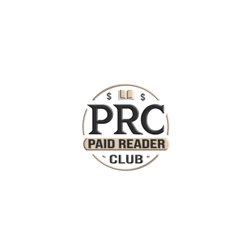 Logo for PRC Paid Reader Club with an open book and dollar signs.
