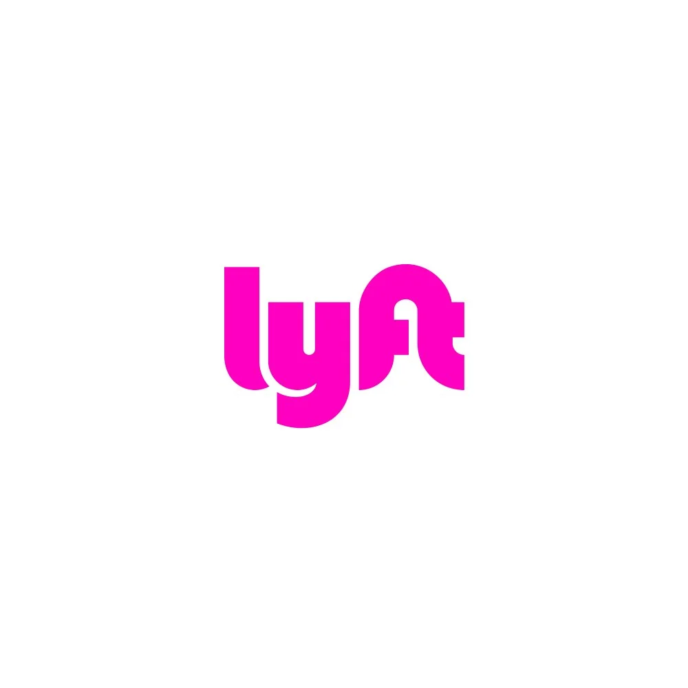 Lyft logo in pink on a white background.