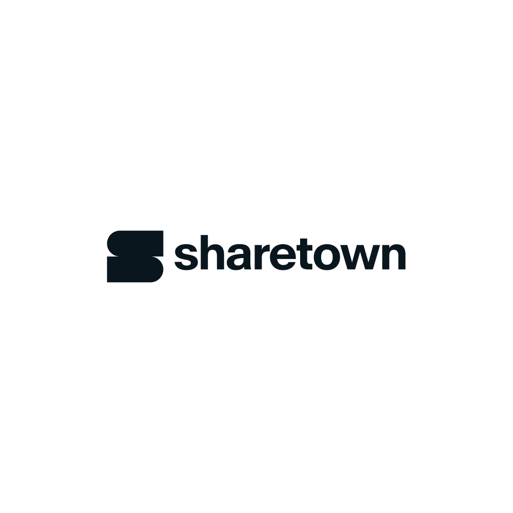 Sharetown logo with black icon and text on white background.