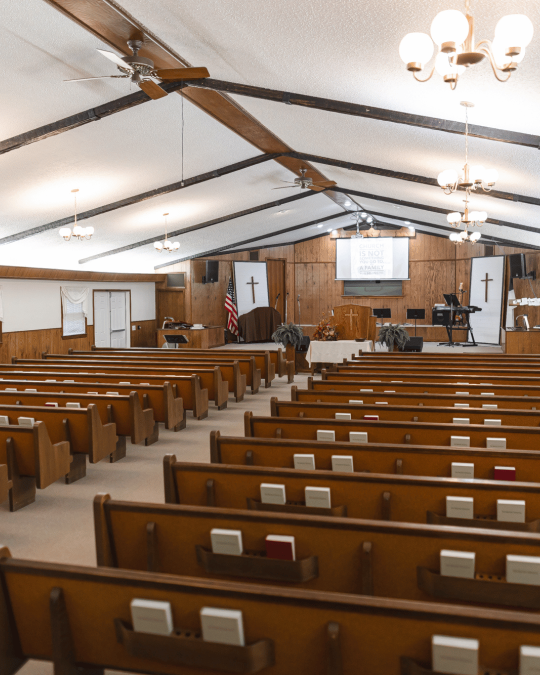 Come visit FBCE church on Sunday morning. Church sanctuary.