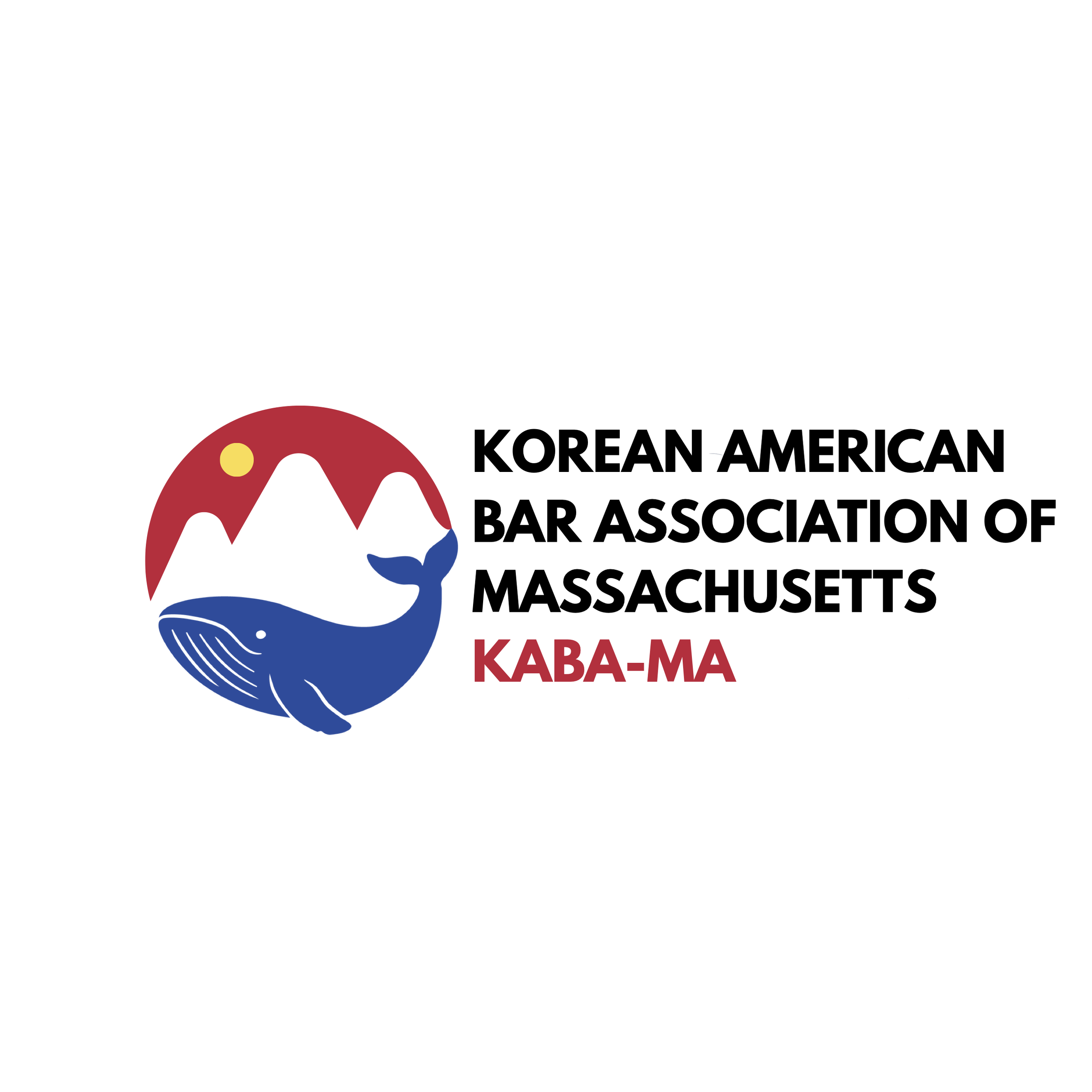 Logo of the Korean American Bar Association of Massachusetts, featuring a stylized rooster with red, yellow, white, and blue colors, and text in bold black and red letters.