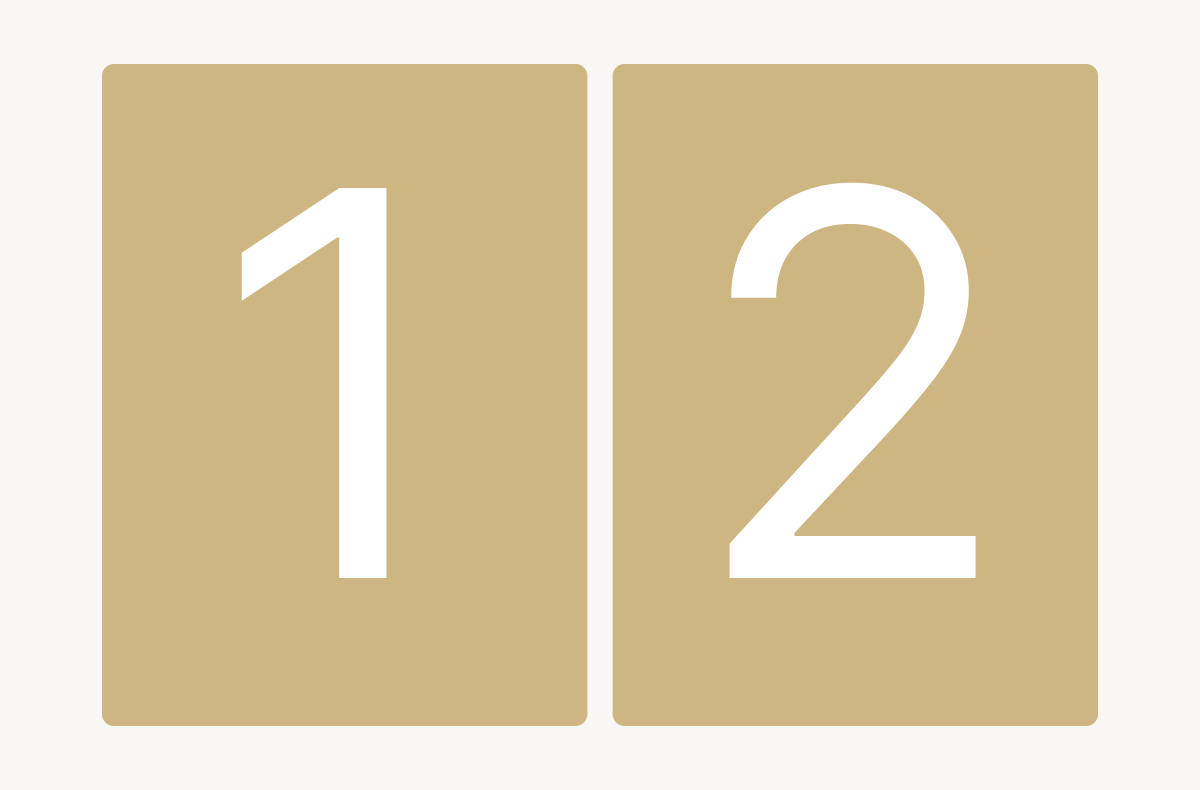 A digital scoreboard showing the numbers 1 and 2 in large white font on gold background panels.