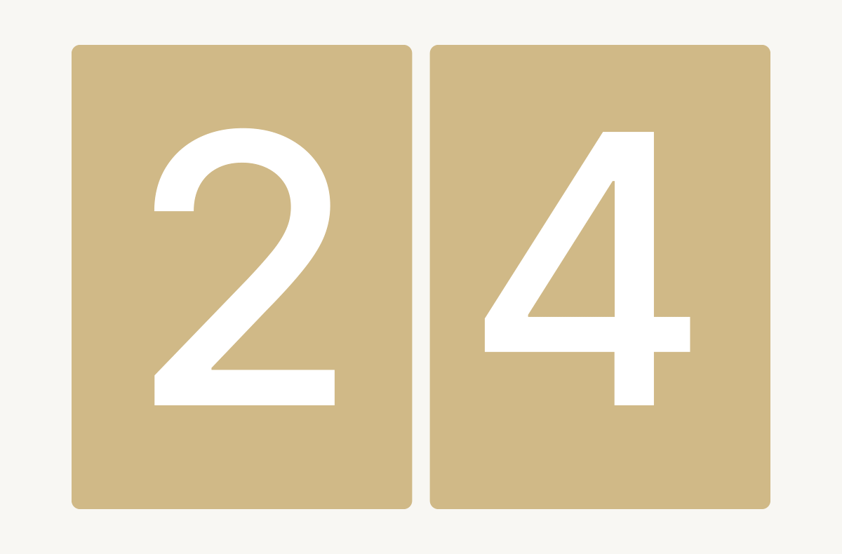 Number 24 displayed in white on a beige and light gray background