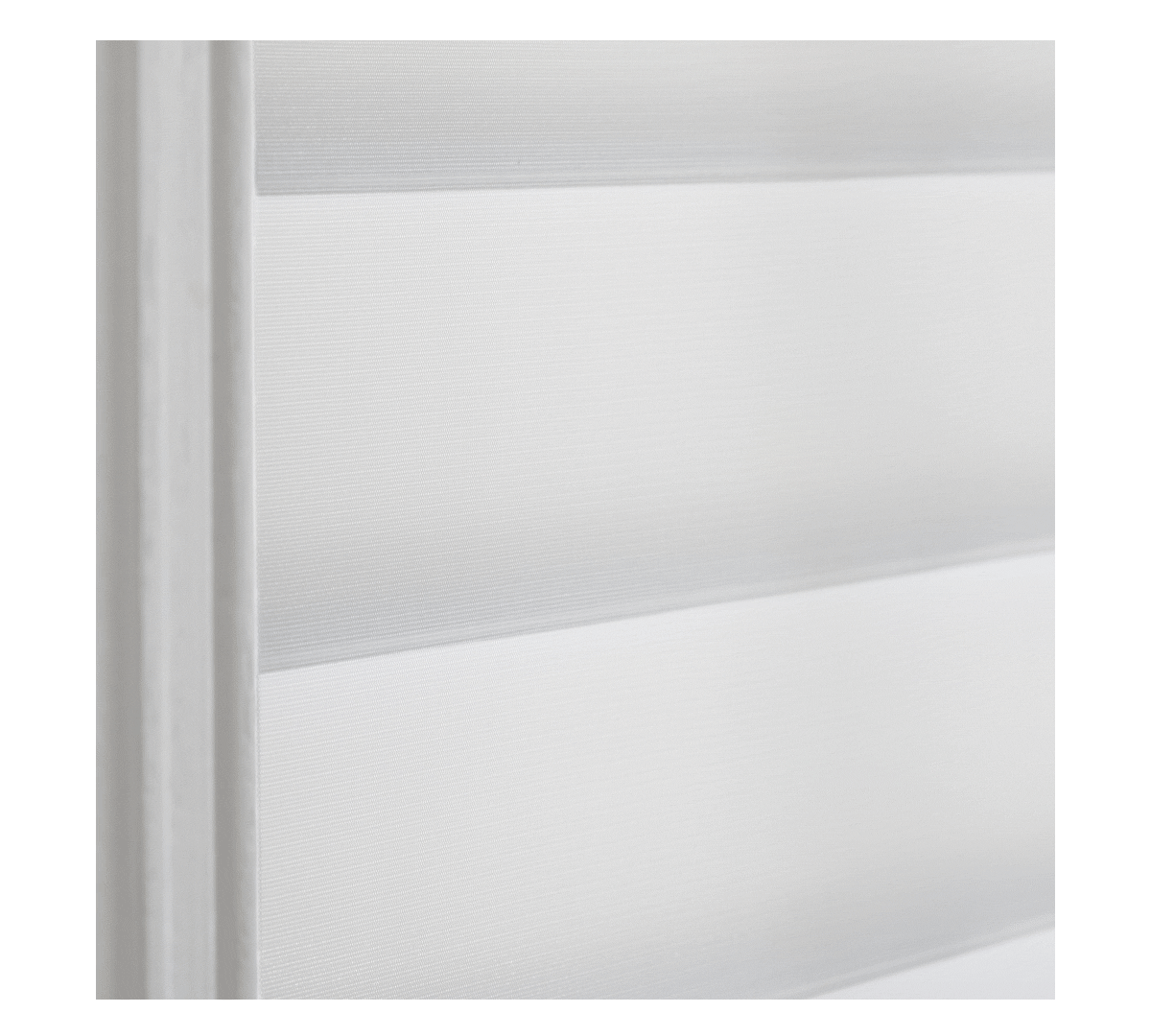 Close-up of a white, modern dresser with three horizontal drawers.