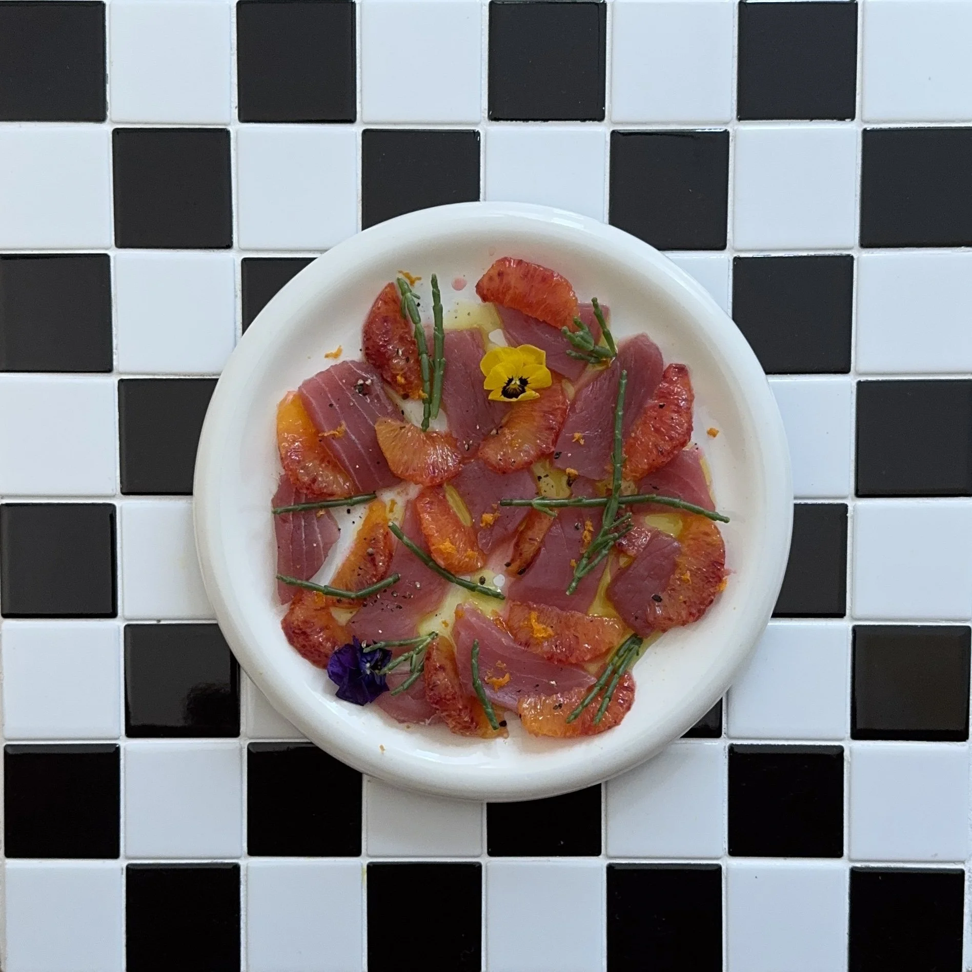 Tuna Crudo, Blutorange, Blüten, Queller