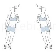 Illustration of a woman demonstrating a stretching exercise, with two poses showing different arm and leg positions