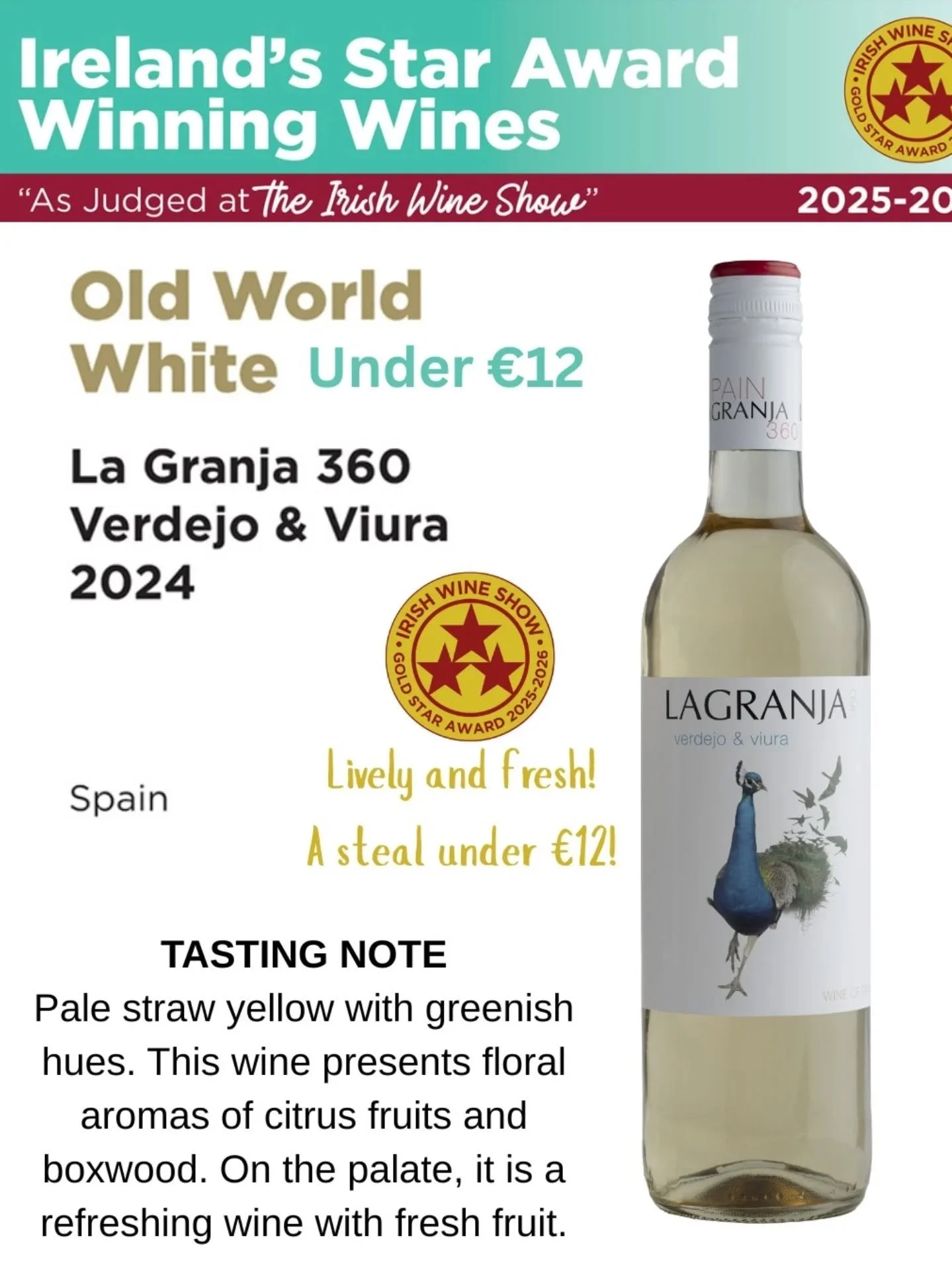GOLD AT THE IRISH WINE SHOW STAR AWARDS
Delighted to announce that Dalcassian Wines &amp; Spirits have won two gold awards at the @noffla Irish Wine Awards for our Principe De Viana Crianza 2021 and our La Granja 360 Verdejo &amp; Viura 2024. These t