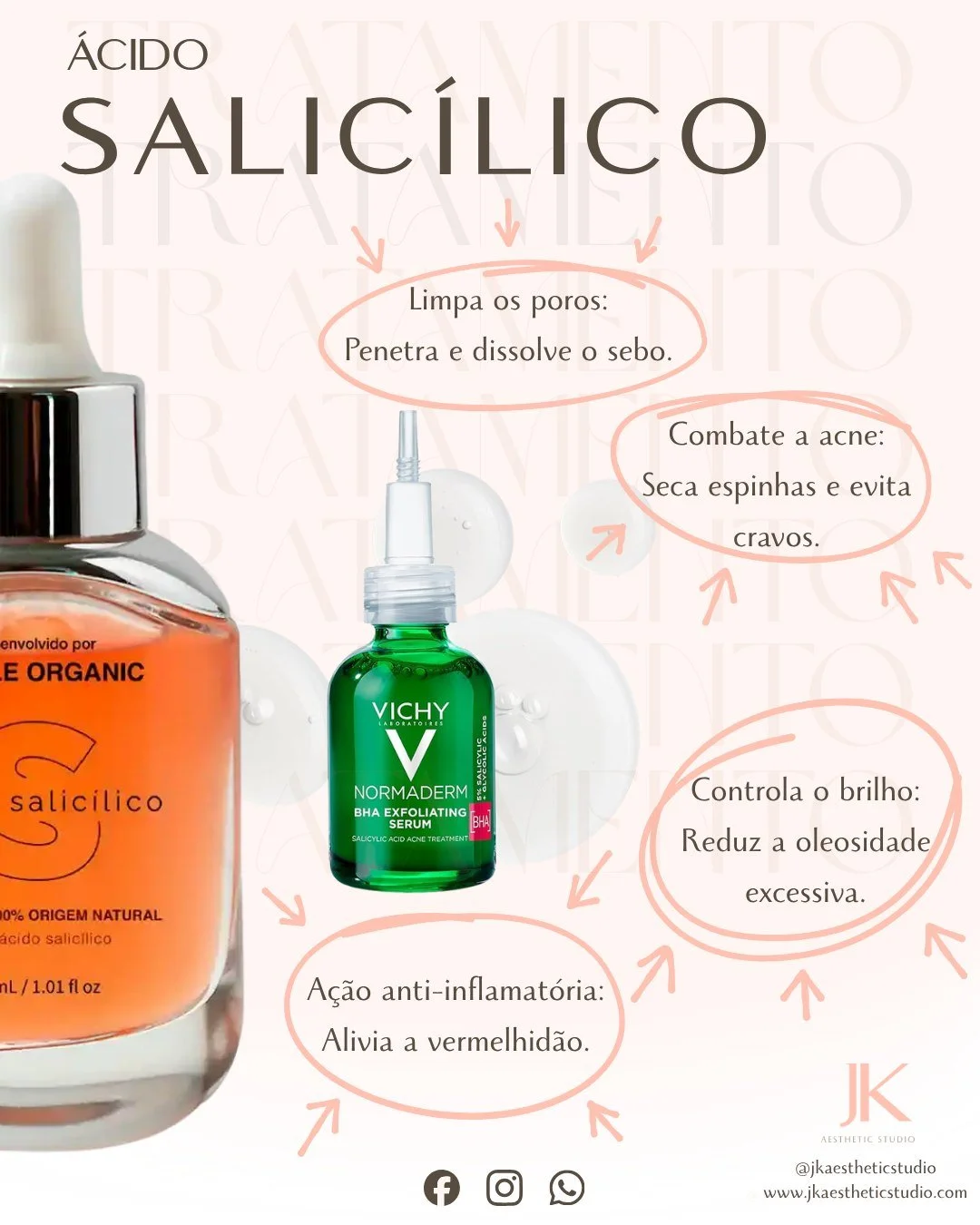 &Aacute;cido salic&iacute;lico: o aliado da pele limpa e equilibrada.

Ele atua profundamente nos poros, ajudando a remover o excesso de oleosidade, prevenir cravos e melhorar a textura da pele.

Mas aten&ccedil;&atilde;o:
✔ use sempre ap&oacute;s a 