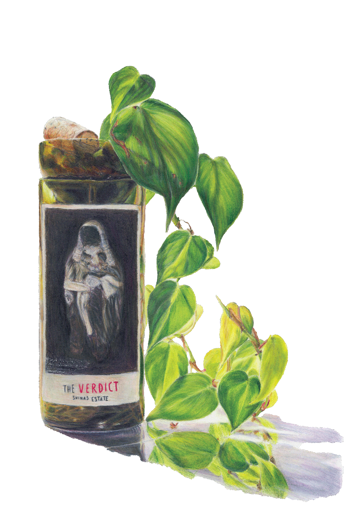 Coloured Pencil Wine Bottle Planter Illustration
