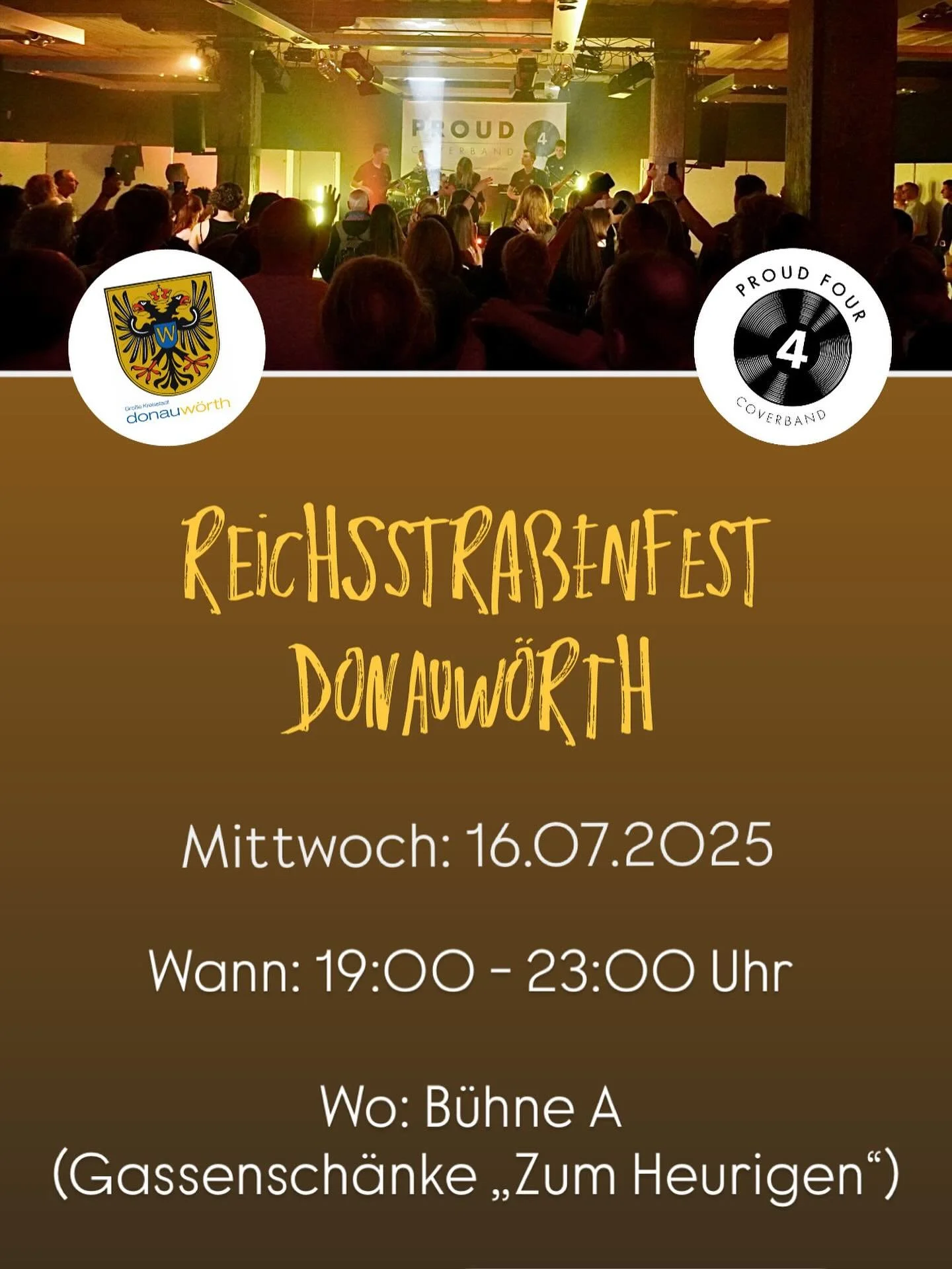 🎸 Wir er&ouml;ffnen das 24. Donauw&ouml;rther Reichsstra&szlig;enfest! 🎉

Am Mittwoch, den 16.07.2025, stehen wir von 19:00 bis 23:00 Uhr auf B&uuml;hne A bei der Gassensch&auml;nke &bdquo;Zum Heurigen&ldquo; &ndash; und heizen euch richtig ein! 🔥
