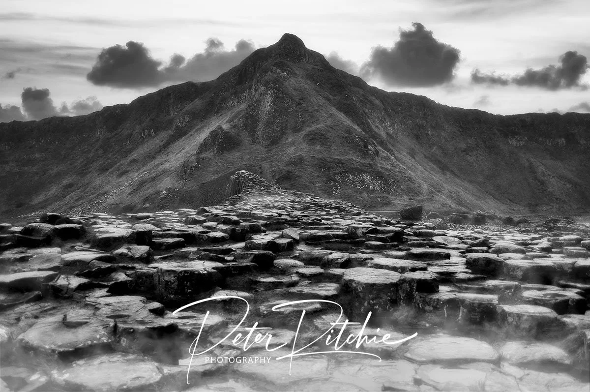 Aird's Snout and Causeway Stones, Giant's Causeway, County Antrim - Black and White