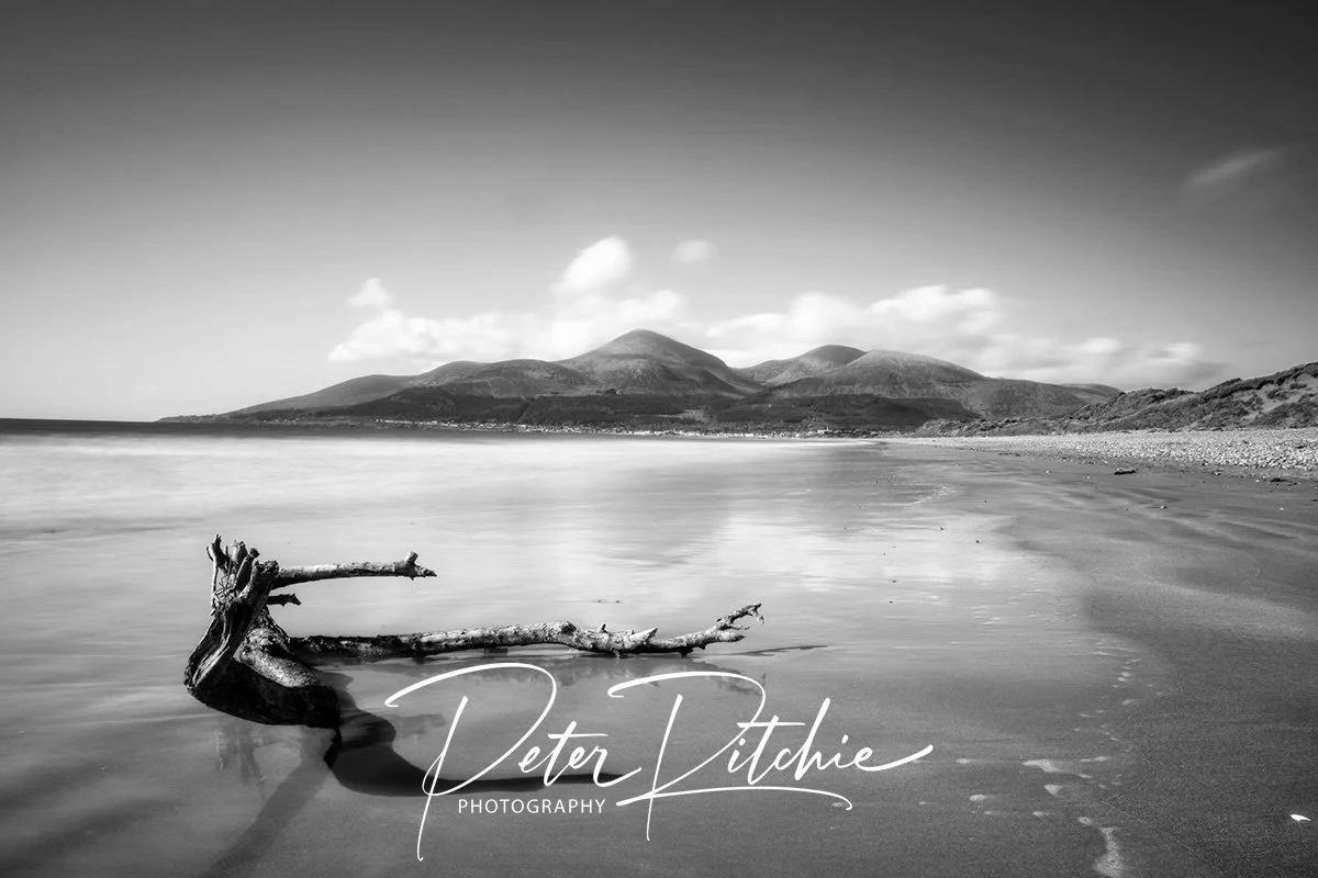 Mourne Mountains from Murlough Beach, County Down - Black and White