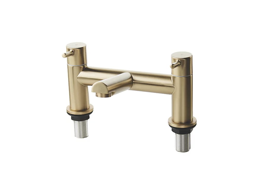 ETAL Juke Brushed Brass 112mm Deck Mounted Lever 2 Tap Holes Bath Mixer Tap