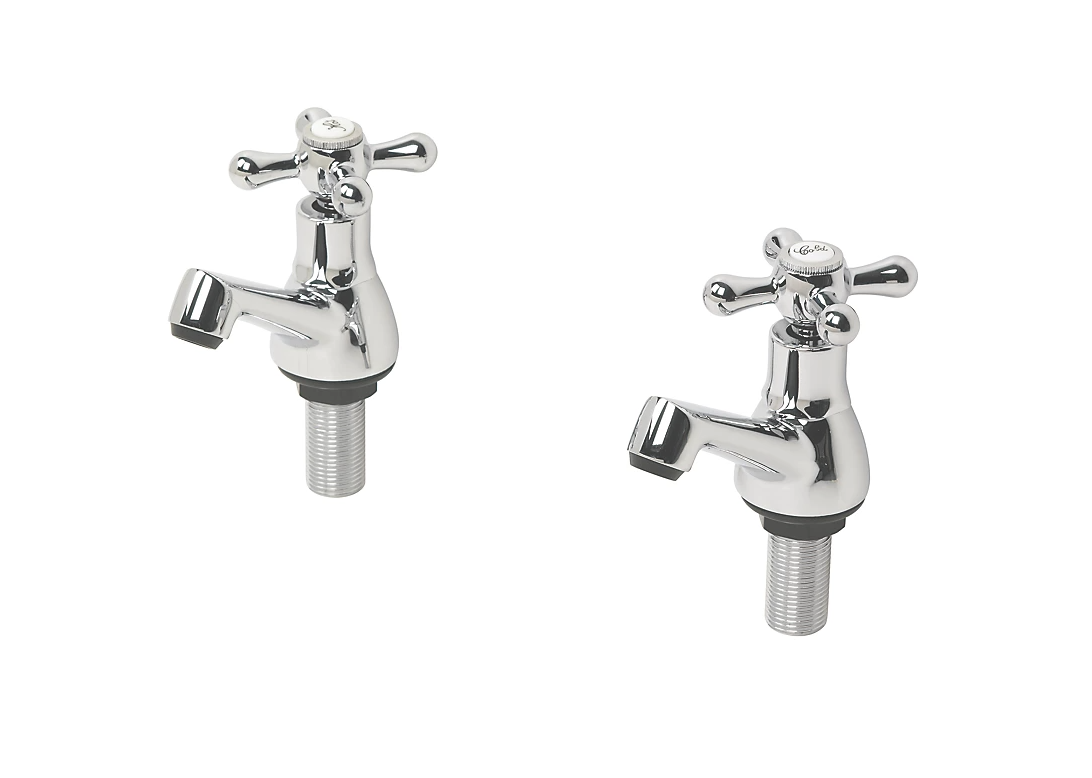 Traditional Chrome 82mm Cloakroom Cross Head 2 Tap Holes Basin Pillar Tap