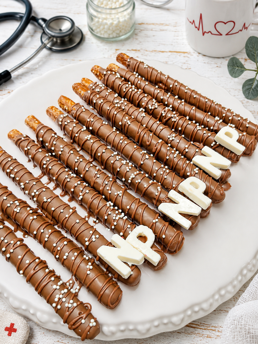 medical theme oreos, chocolate covered pretzels