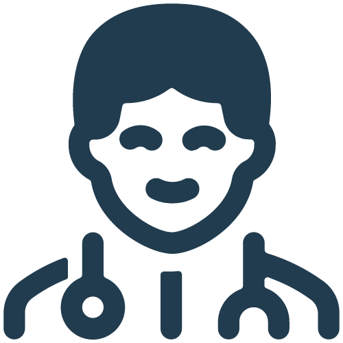 Blue and white image icon graphic of a doctor