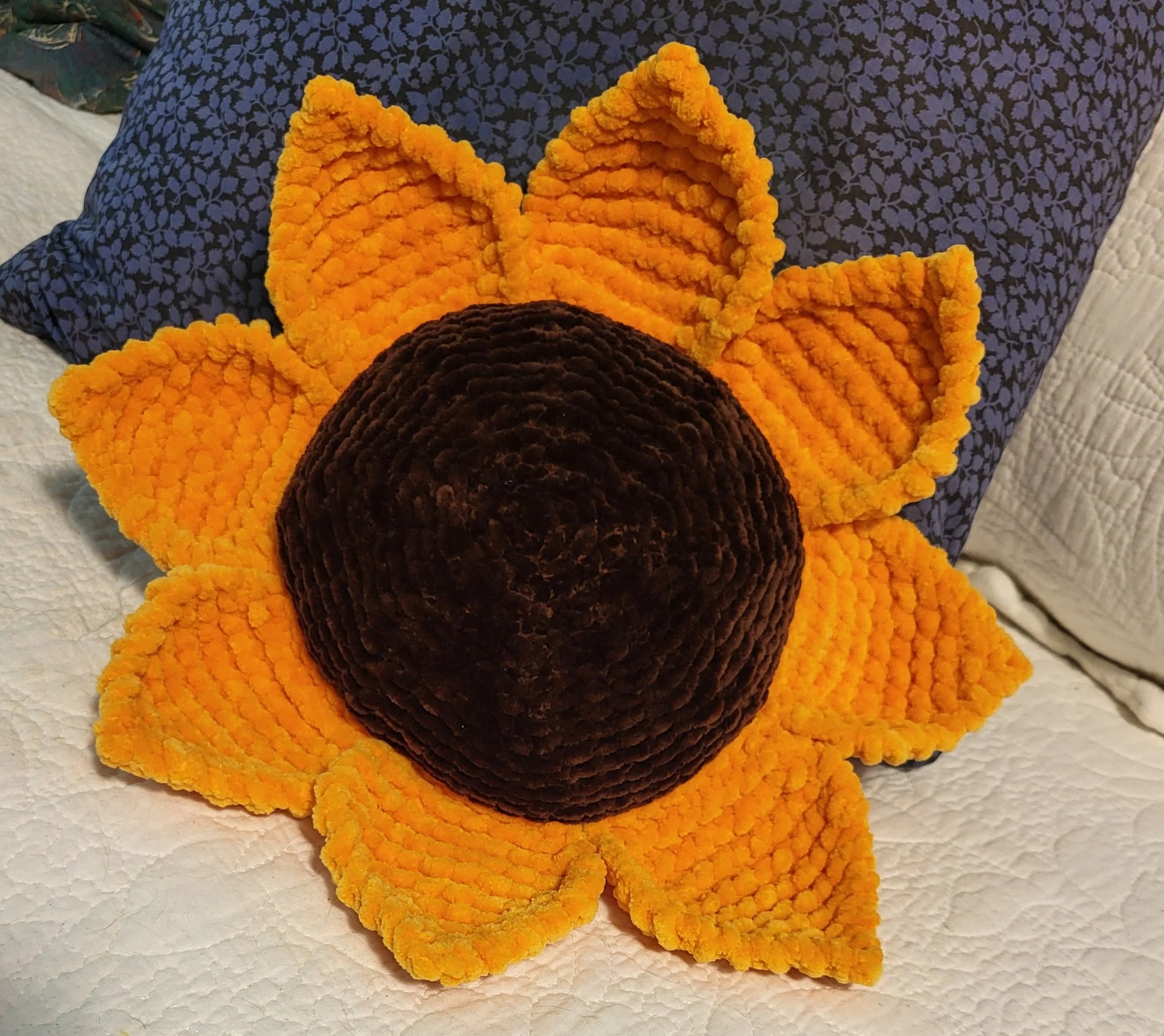Handknit Sunflower Throw Pillow