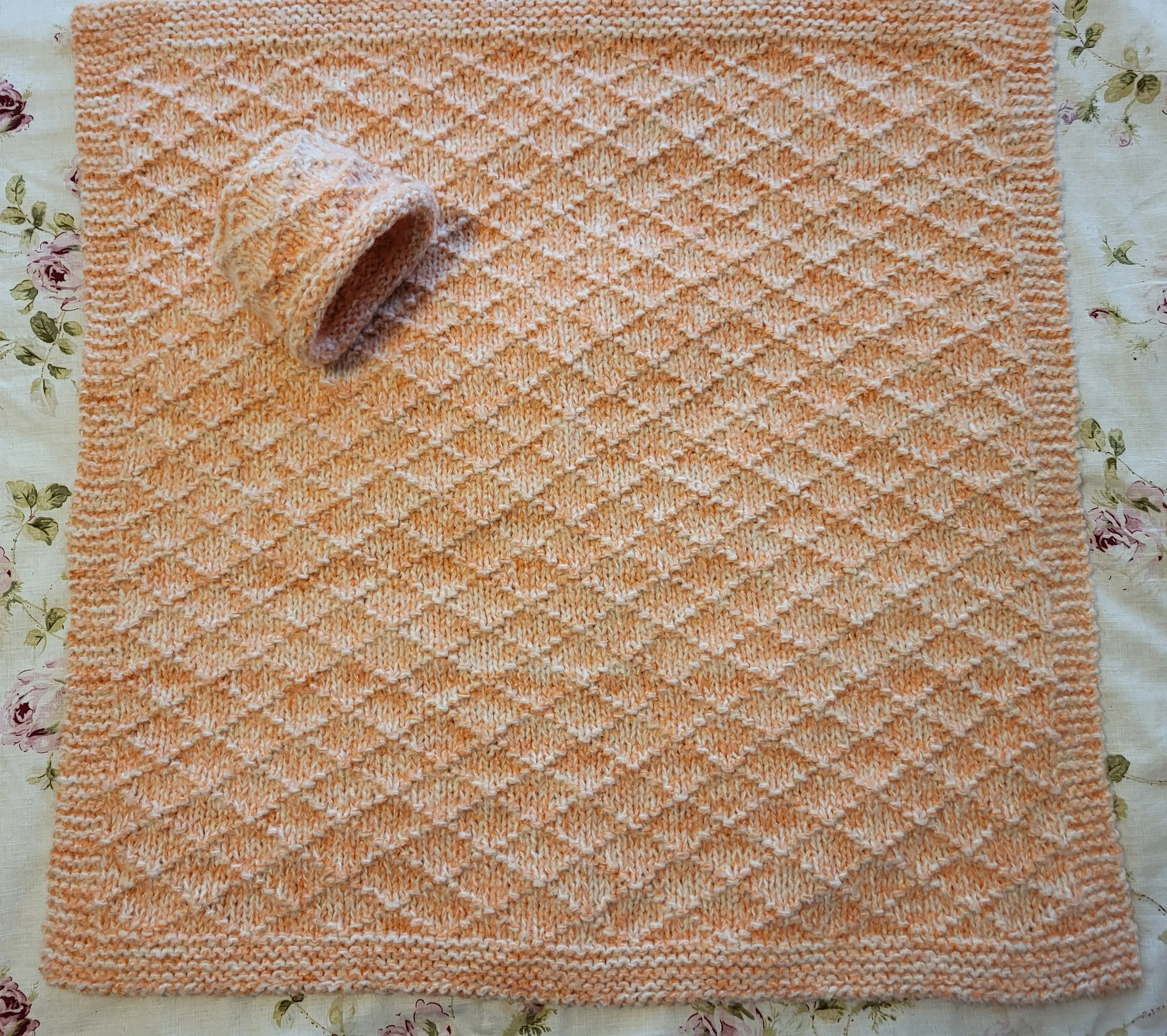 Diamond Brocade Knit Newborn Blanket and Hat Set