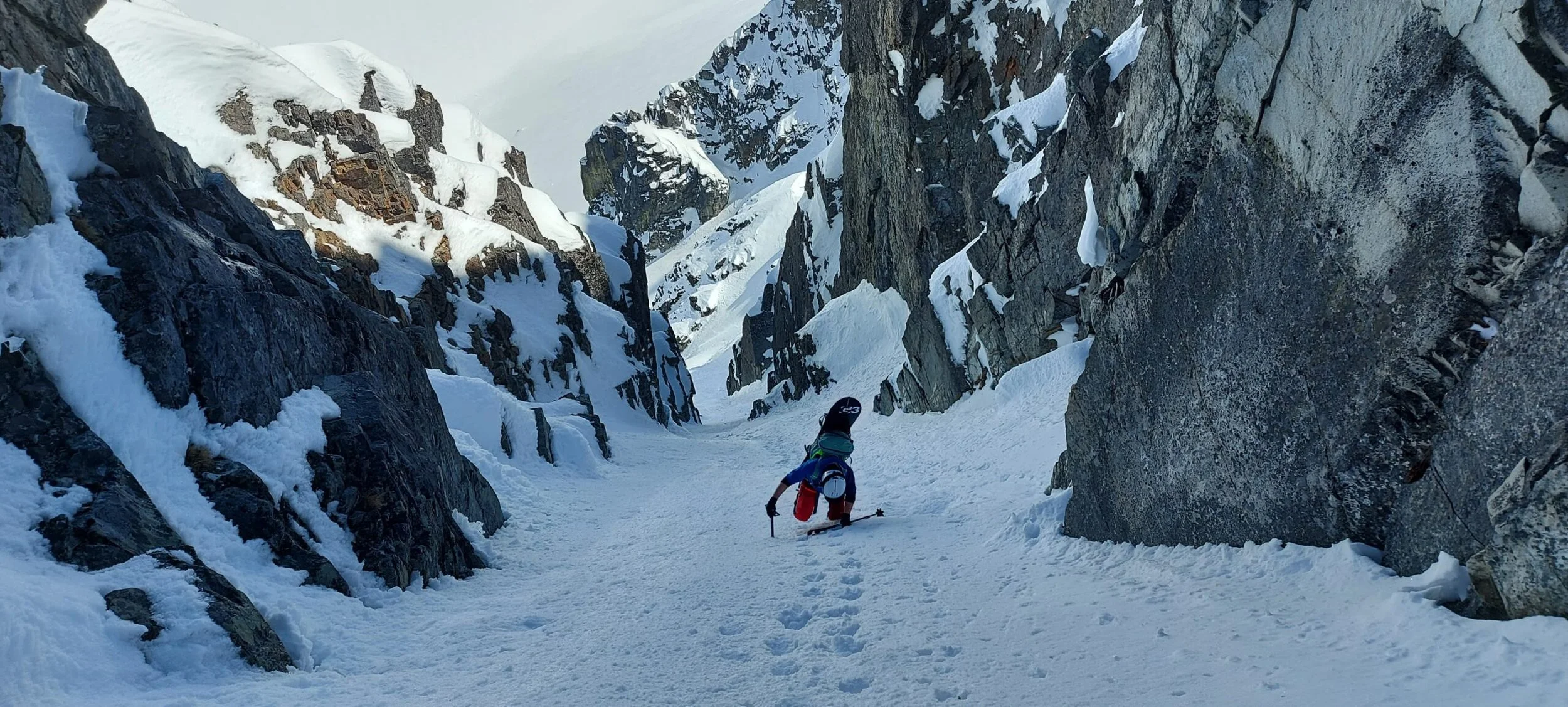 alenka climbing up the couloir
