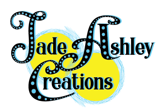 Logo with stylized text reading 'Jade Ashley Reactions' in decorative font with a yellow circle and blue splash background.