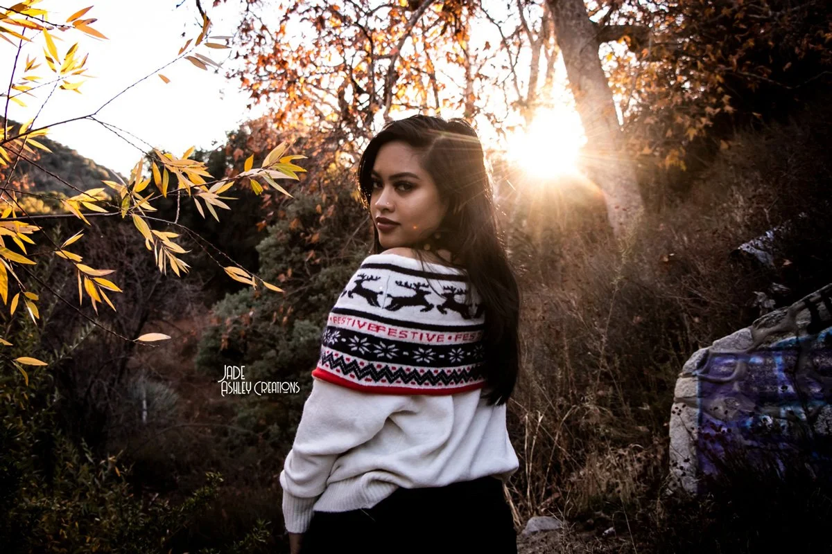 woman outside with sunset