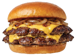 Double cheeseburger with pickles and onions on a bun
