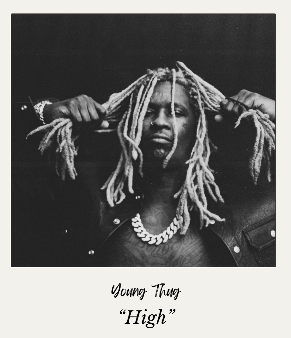 Black and white photo of Young Thug