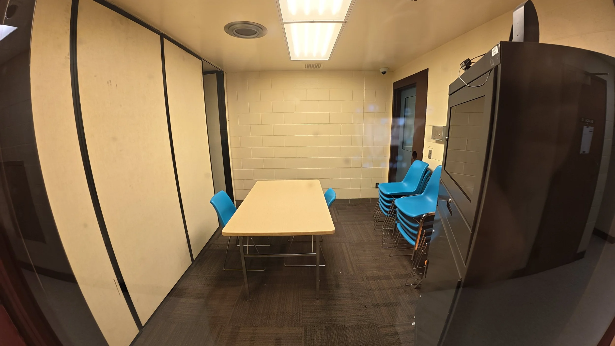 The sole multipurpose room also serves as the only location for lawyer and social worker visits. Occasionally, it is used for depositions.  