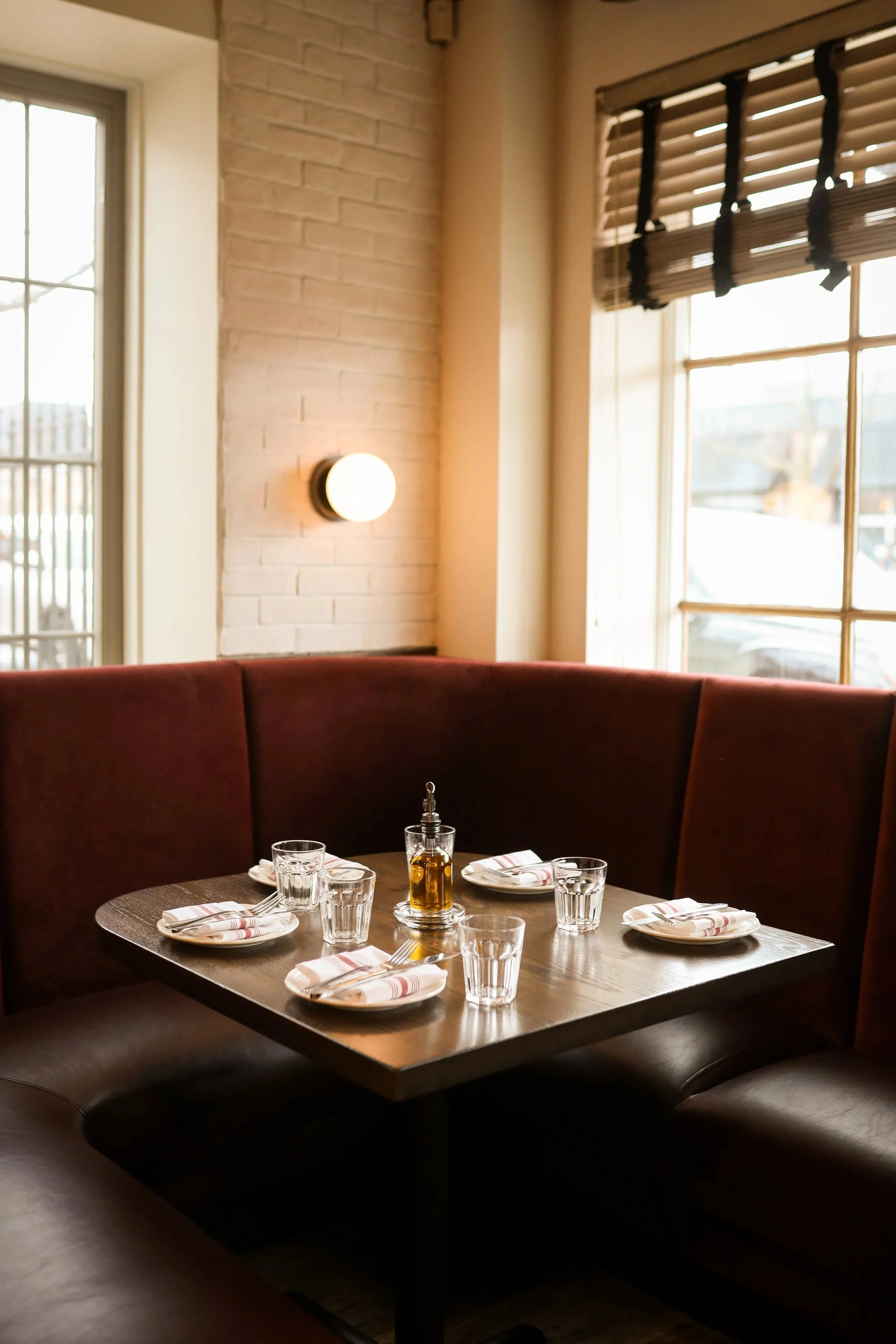 Restaurant booth table setting, Minneapolis dinning room photography