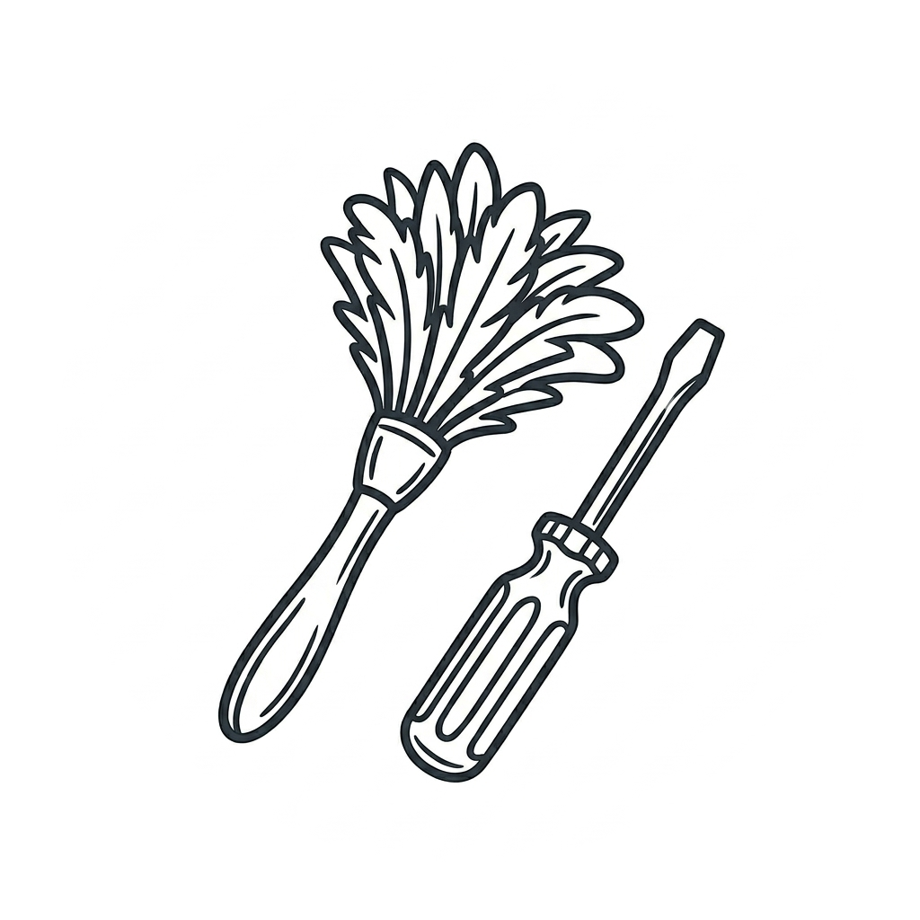 Line drawing of a cleaning brush and screwdriver.