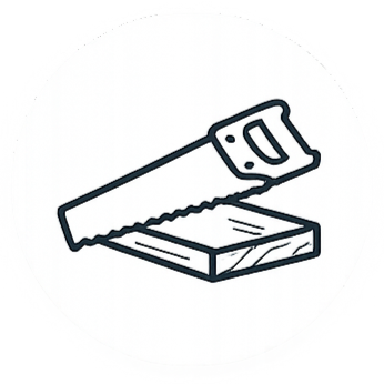 Illustration of a hand saw cutting wood.