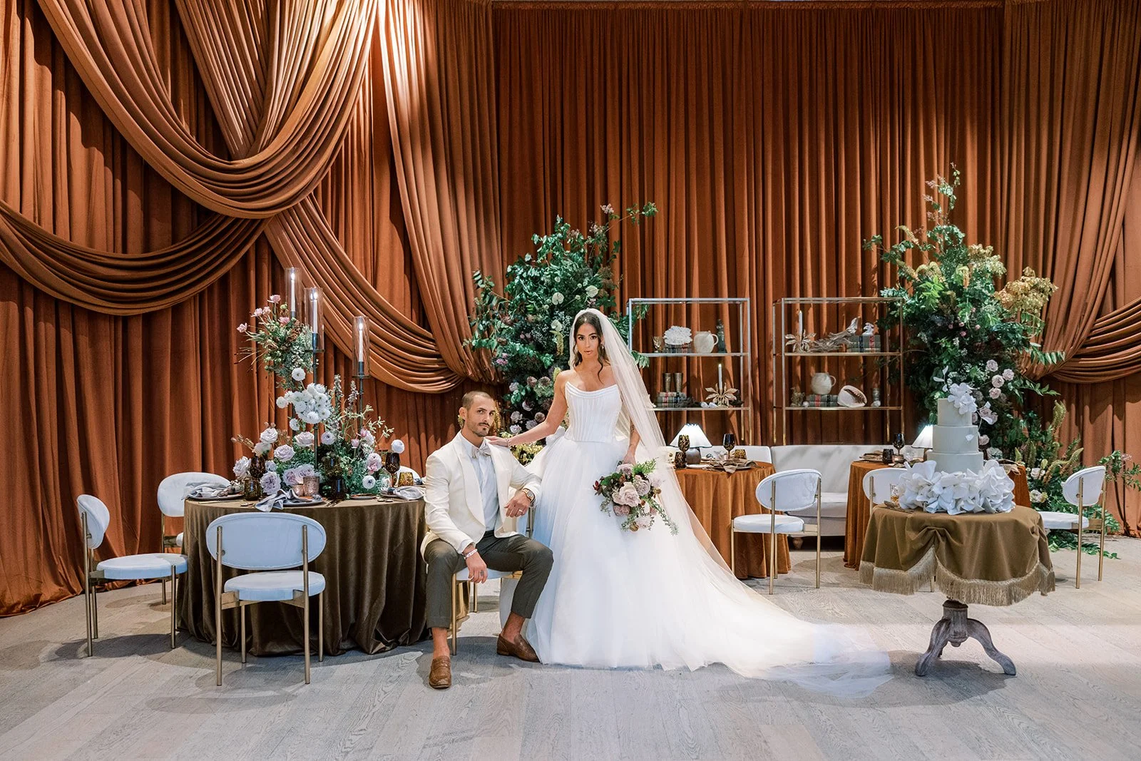 Florida Bride and Groom Wedding Reception with Dramatic Draping inside The Tampa Edition