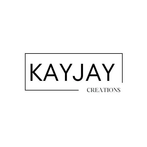 A logo for KAYJAY Creations with black text in a rectangle outline on a white background.