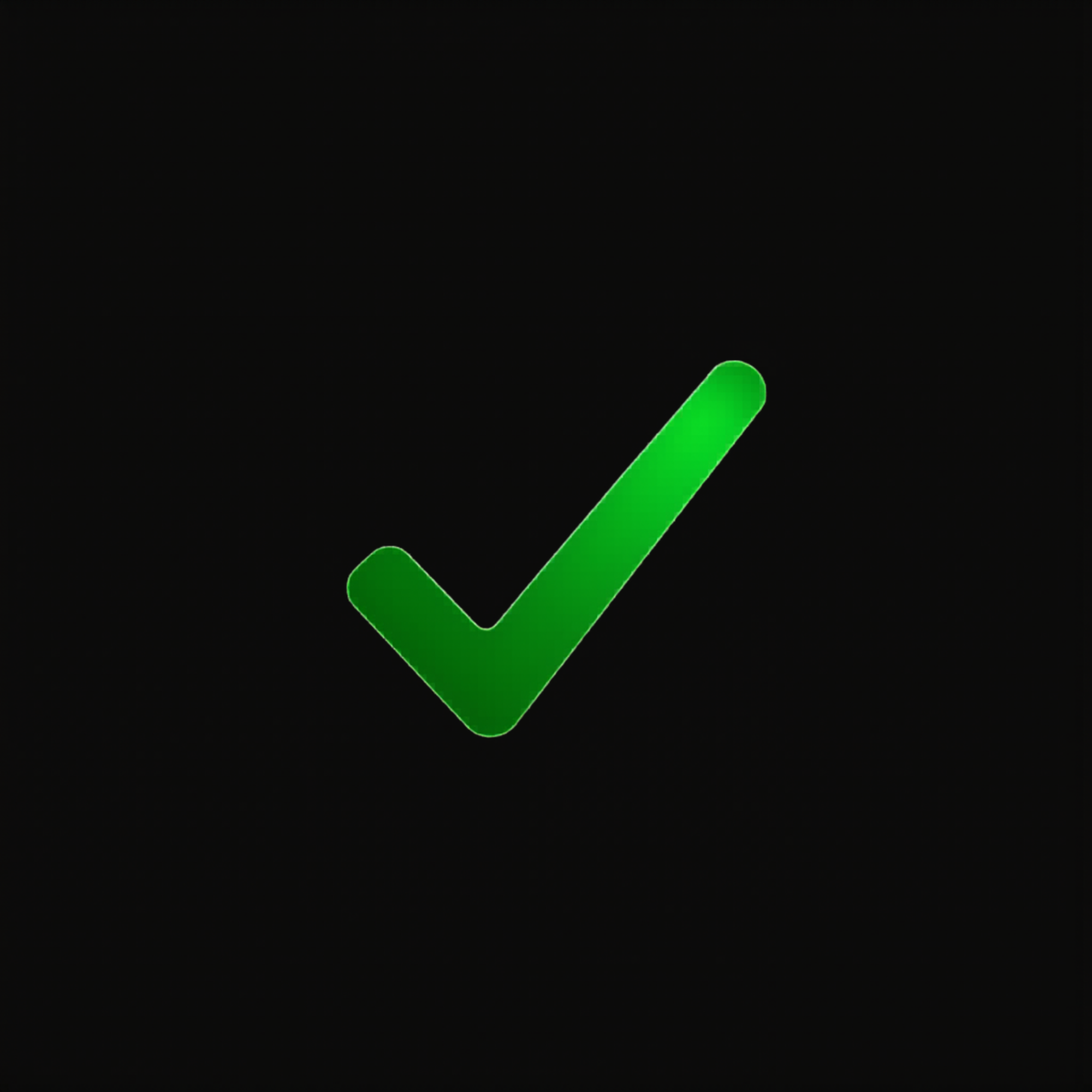 Green checkmark on a black background.