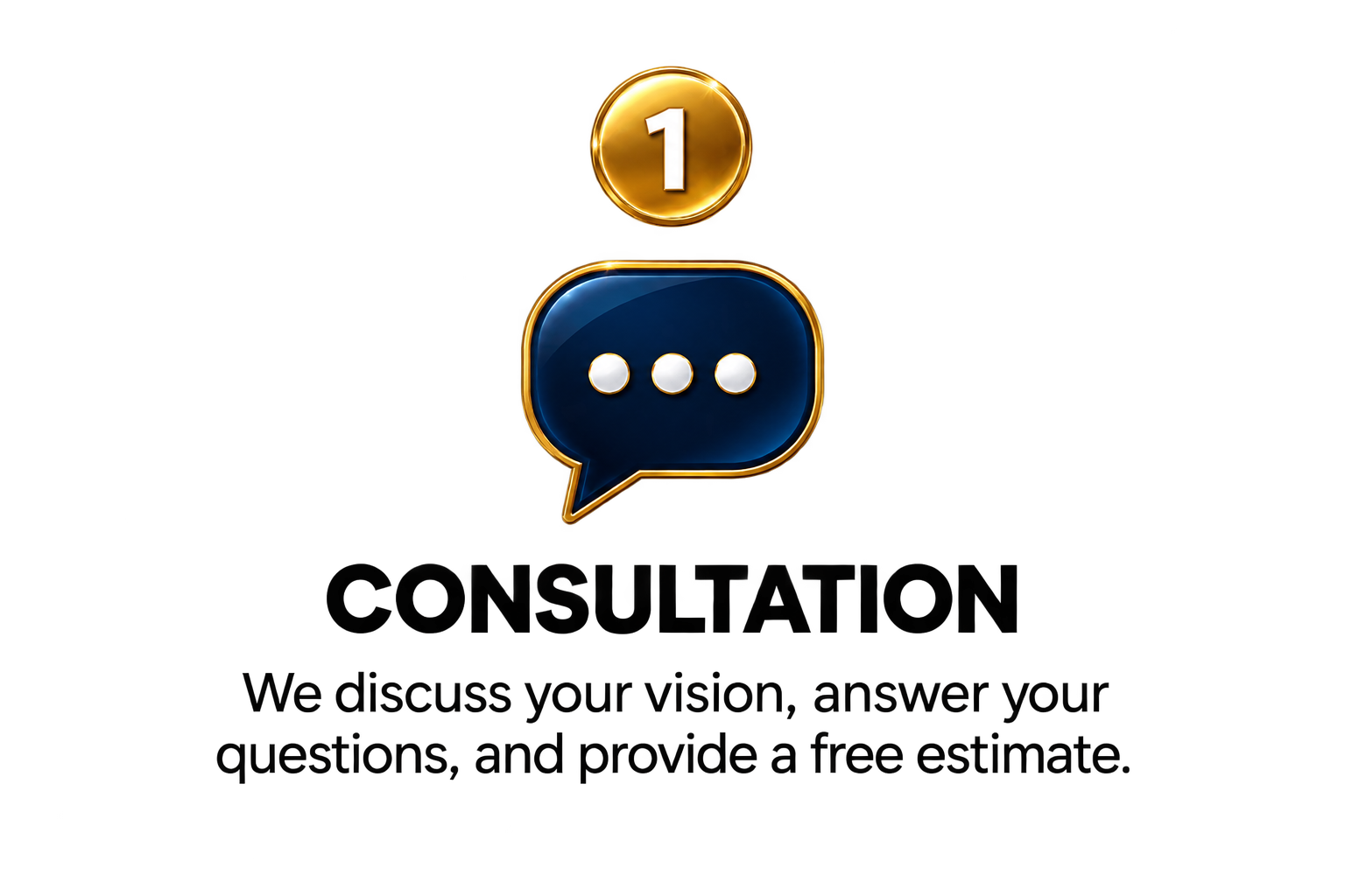 A digital graphic with a gold and navy blue color scheme, featuring a speech bubble icon with three dots and a gold circle with the number 1 inside it.