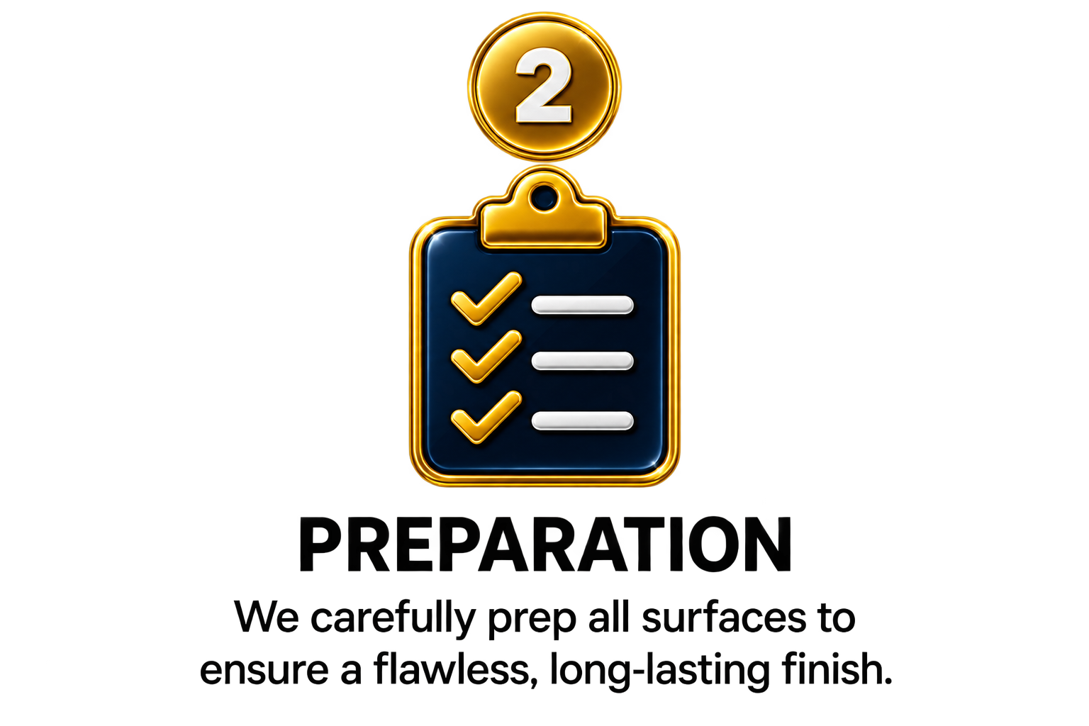 A digital graphic of a clipboard with a checklist, featuring three yellow checkmarks, gold and blue colors, and the number 2 in a gold circle above it.