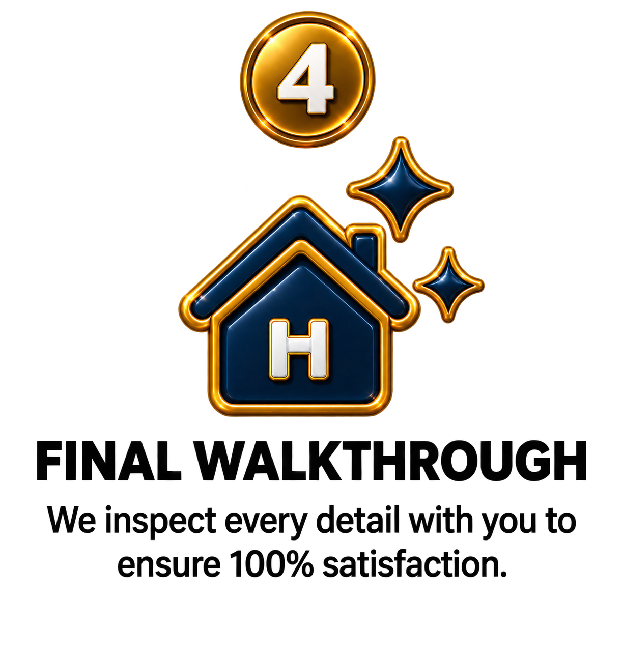 A digital graphic featuring a house icon with an 'H' on it, surrounded by sparkling stars, and a circular badge with the number 4 above it.