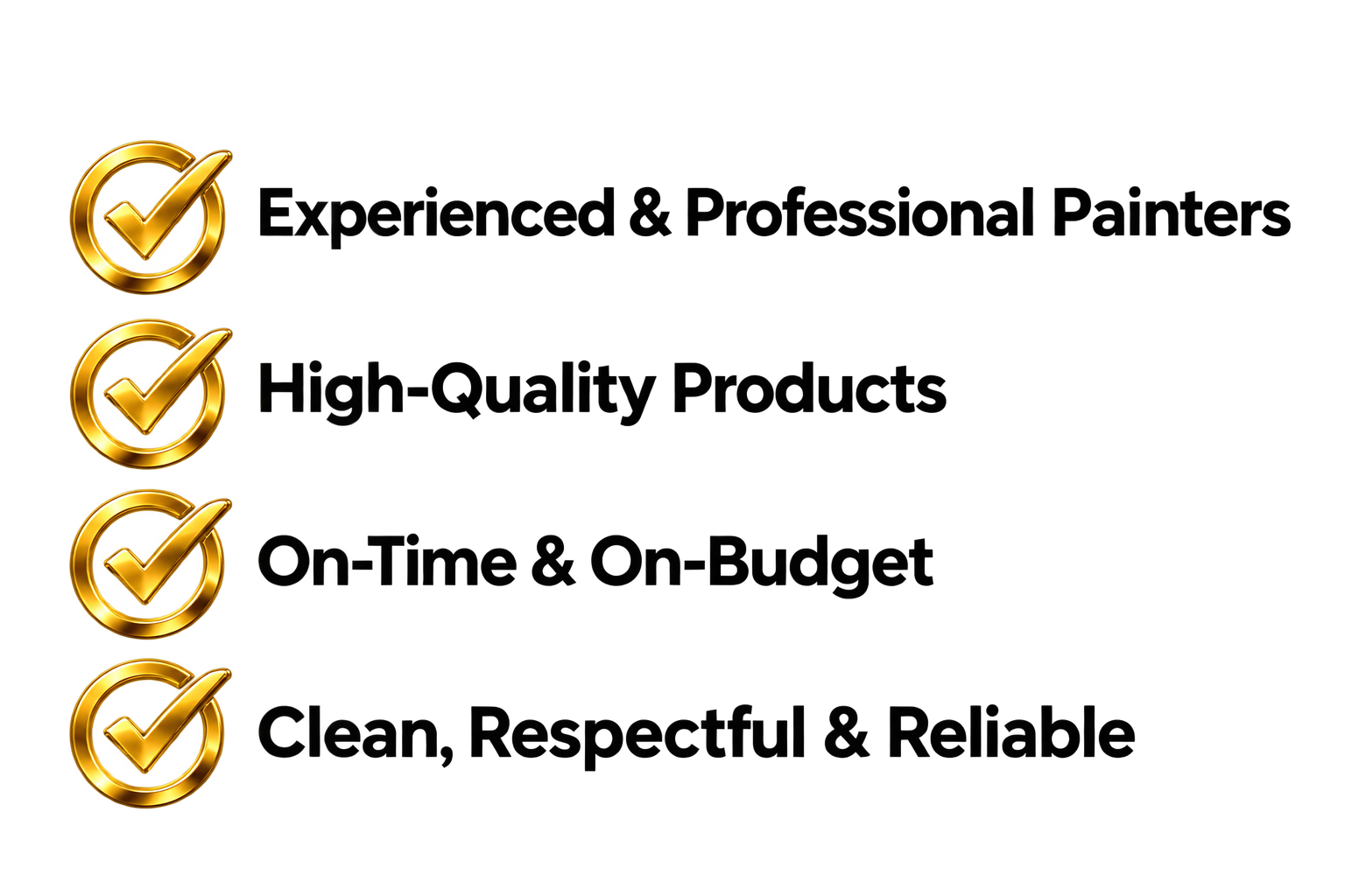 A checklist with four gold checkmark icons and corresponding black text boxes, but the text is illegible.