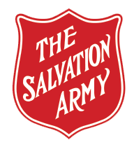 Red shield-shaped logo with white text that reads 'The Salvation Army'.