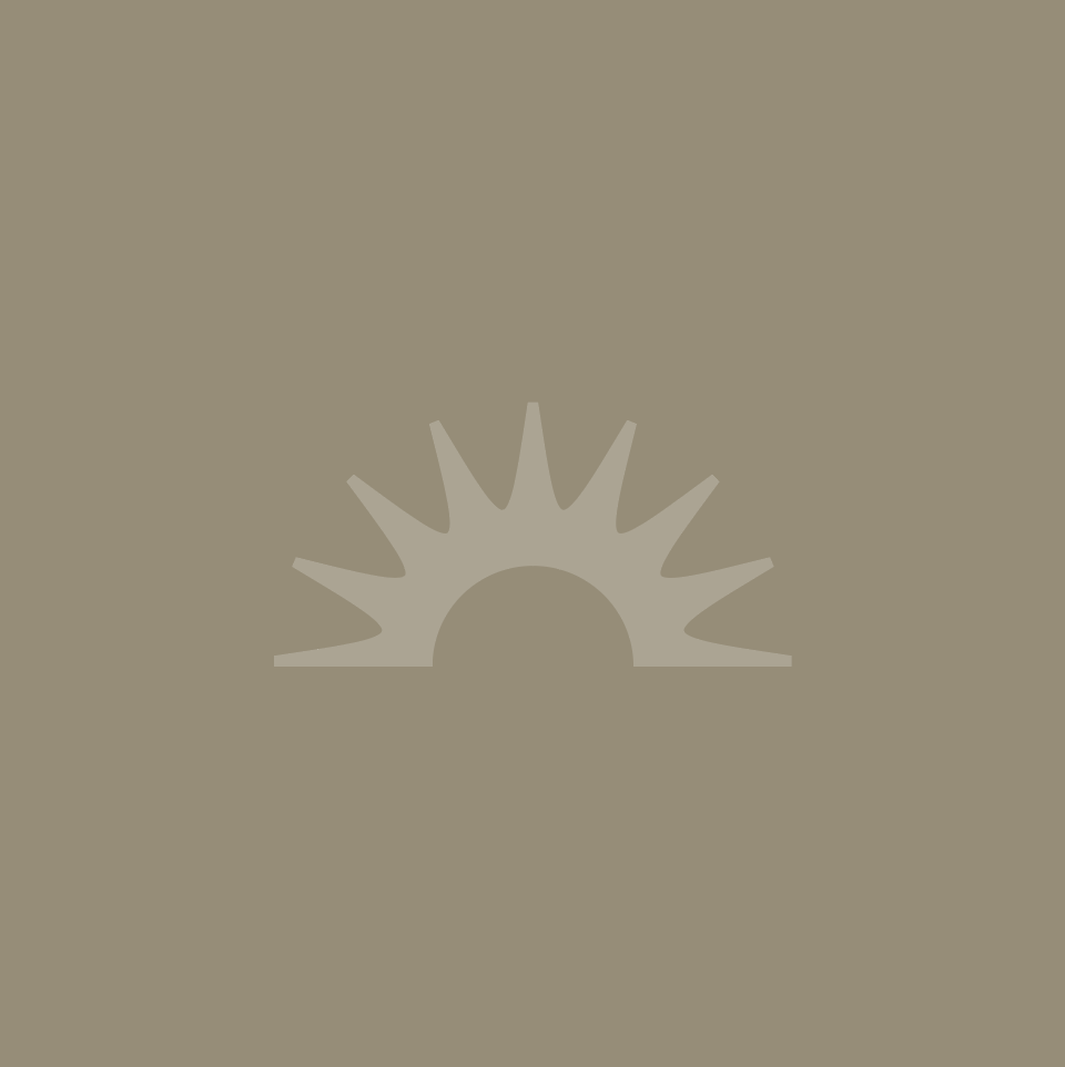 A beige background with a semi-circle and radiating lines resembling a sunrise or sunset.