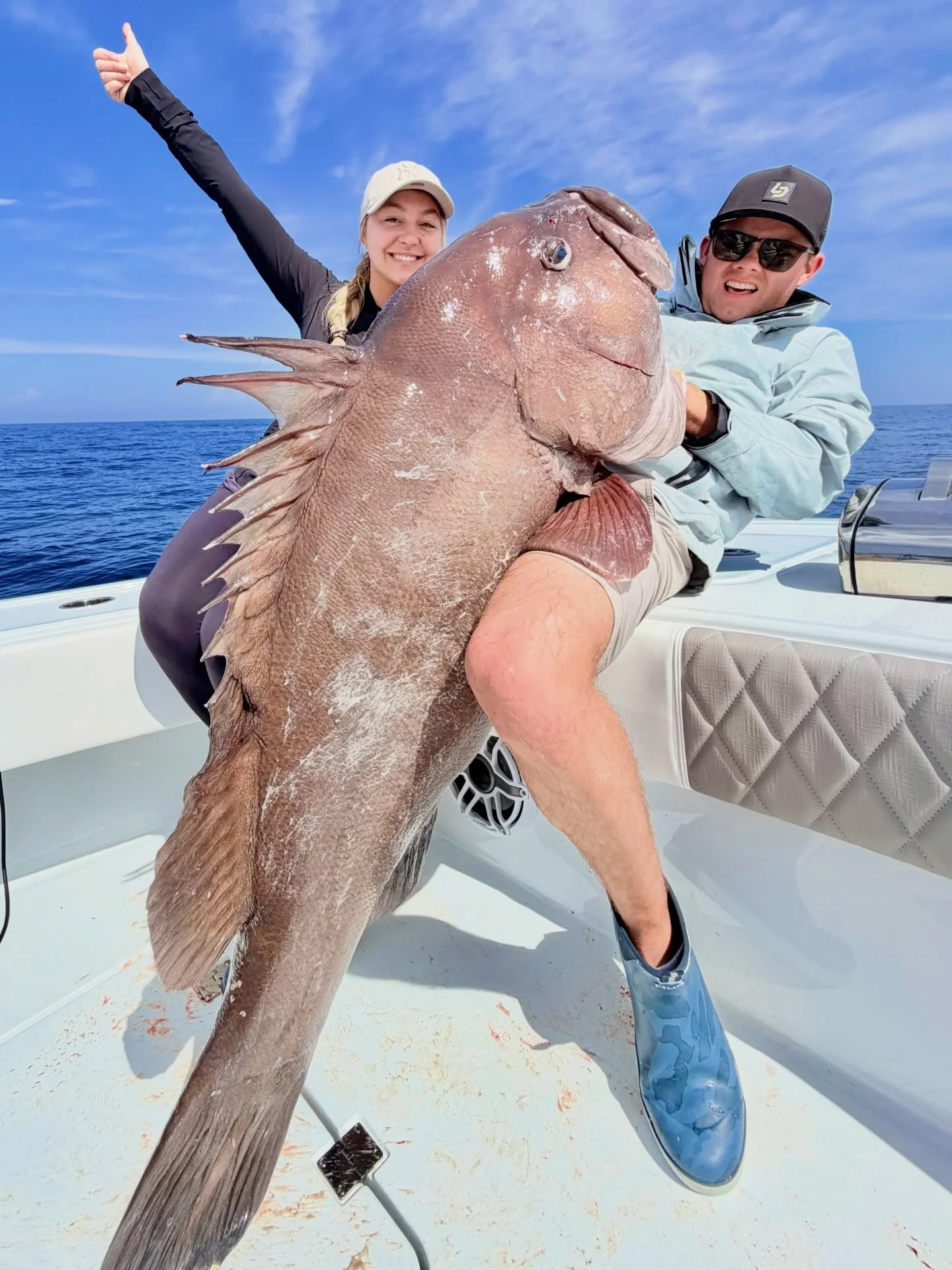 WARSAW GROUPER!!! The level of anticipation and excitement leading up to landing these fish is always unforgettable. We were headed out to Pulley Ridge on a mission for a big Warsaw. While on our way we stopped early to catch a Bonita for bait. All w