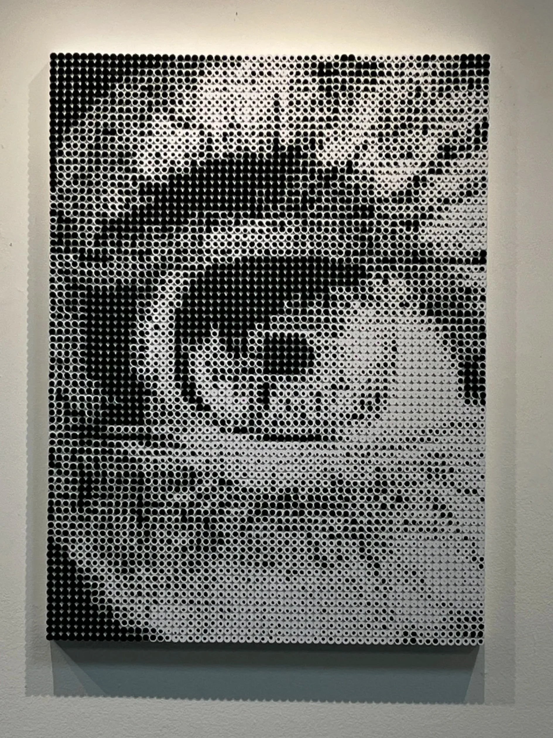 "5000 moments" 
acrylic and mdf discs on wood panel 
30'x40'