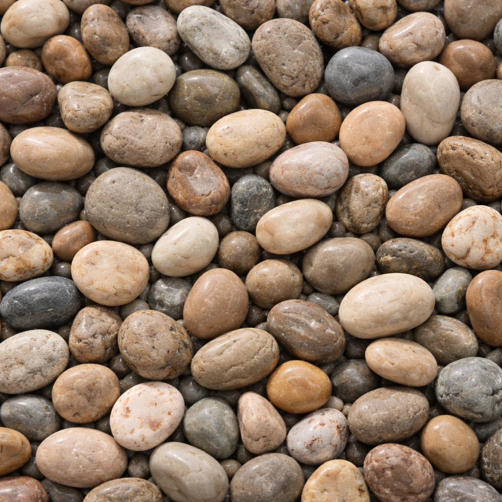 HV #1 round decorative river rock, ¾”–1½” landscaping stone in natural earth tones