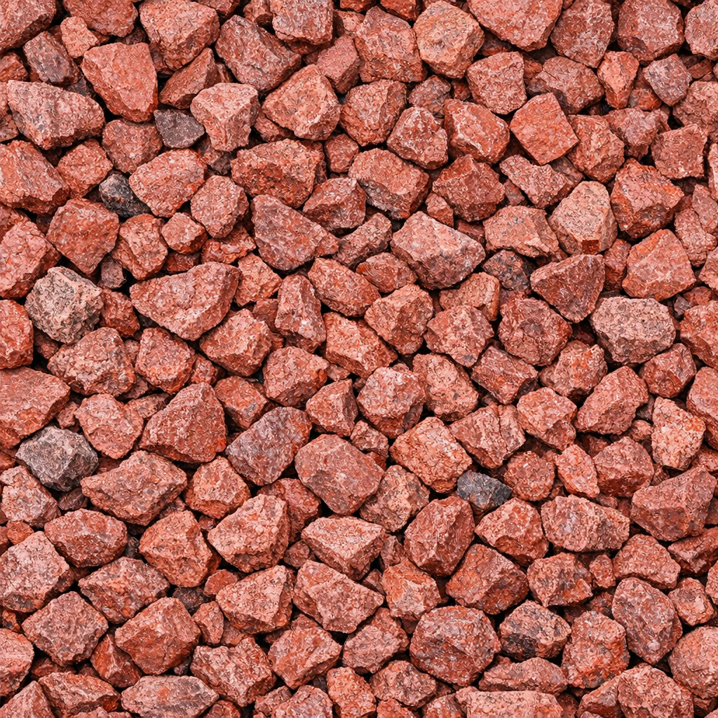 ¾” crushed red decorative stone, landscaping rock for garden beds, pathways, and borders