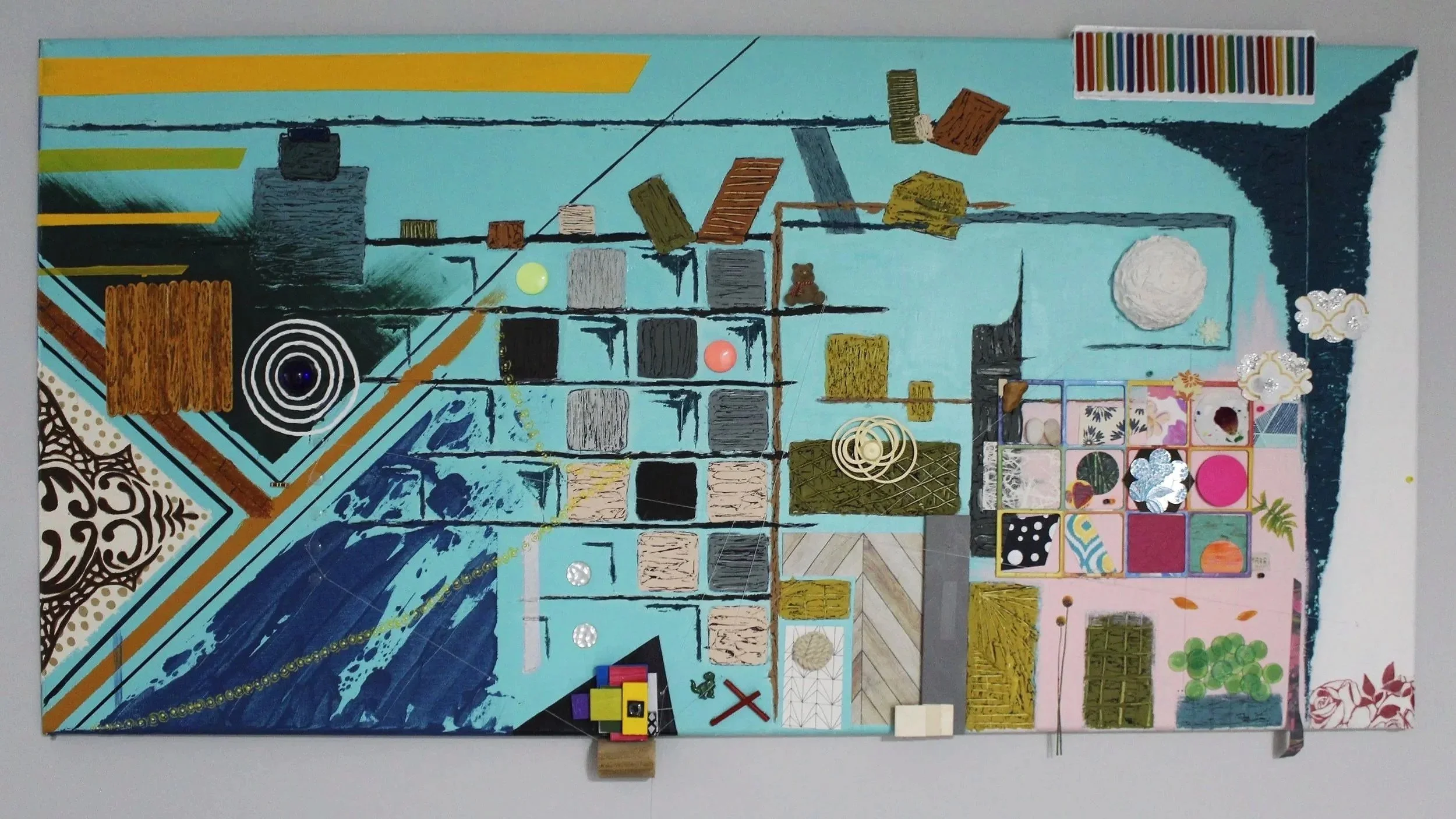 Title: Collided Space VI:

This layer reflects the period when I returned to live closer to my daughter’s father and the community I loved and valued. Although the space was a small, cramped one-bedroom basement apartment, it carried a profound sense