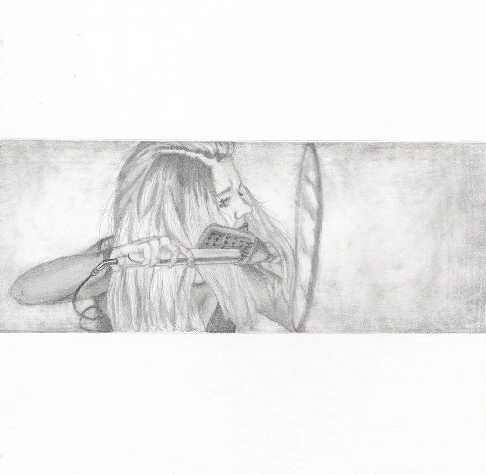 Cara: Style and Presentation

•	During: She is actively styling her hair and preparing her outfit, including selecting a unique hat. The process conveys deliberation, ritual, and the care taken to present herself in a way she feels confident and visi